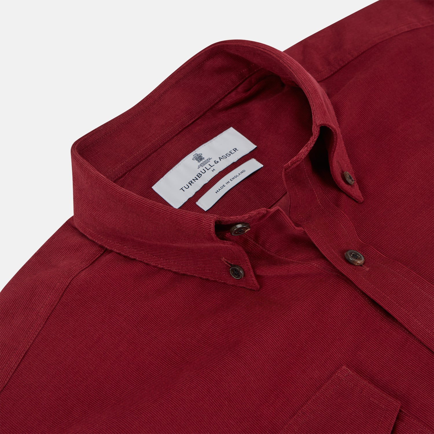 View 2 of product Burgundy Corduroy Officer Weekend Fit Shirt with Dorset Collar and One-Button Cuffs