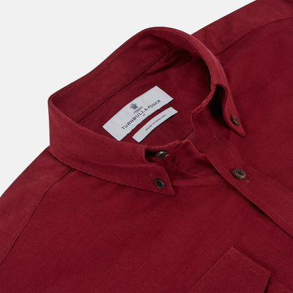 Burgundy Corduroy Officer Weekend Fit Shirt with Dorset Collar and One-Button Cuffs Image 1