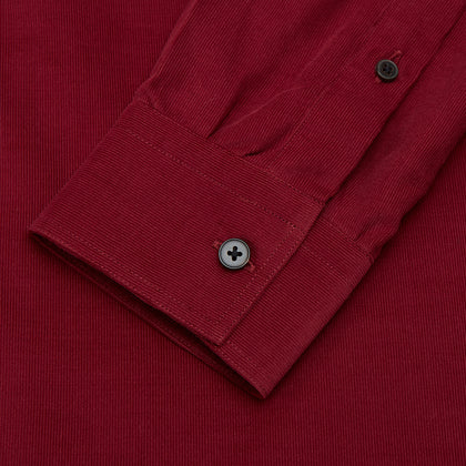Burgundy Corduroy Officer Weekend Fit Shirt with Dorset Collar and One-Button Cuffs Image 2