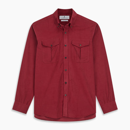 Burgundy Corduroy Officer Weekend Fit Shirt with Dorset Collar and One-Button Cuffs Image 3