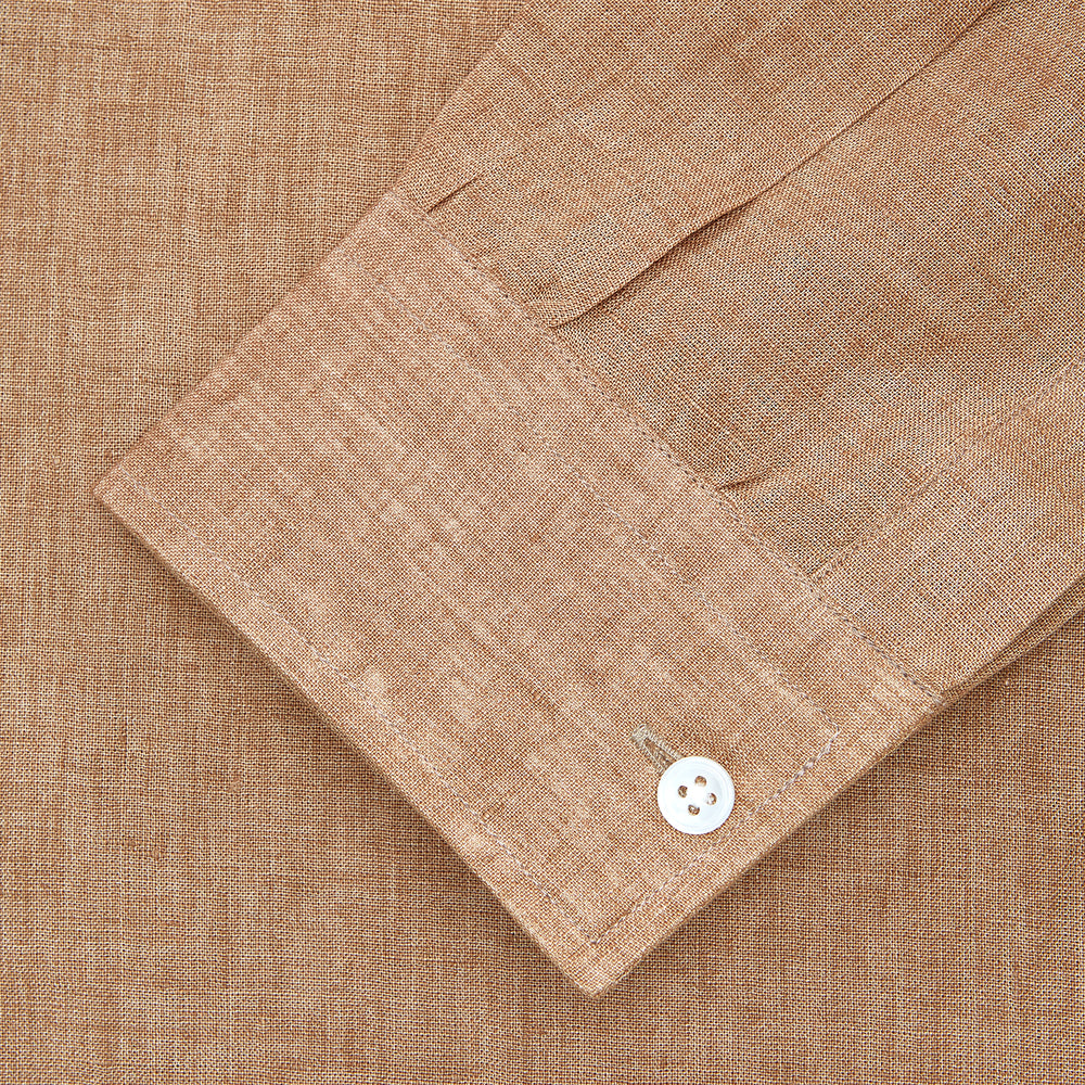 Brown Linen Officer Weekend Fit Shirt with Dorset Collar and 1-Button Cuffs
