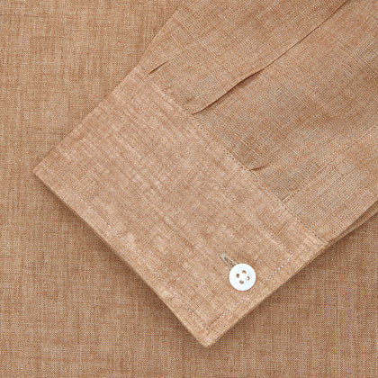 Brown Linen Officer Weekend Fit Shirt with Dorset Collar and 1-Button Cuffs Image 1