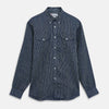 View 1 of product Navy & White Linen Officer Weekend Fit Shirt with Dorset Collar and 1-Button Cuffs