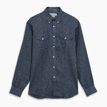 Navy & White Linen Officer Weekend Fit Shirt with Dorset Collar and 1-Button Cuffs Image 4