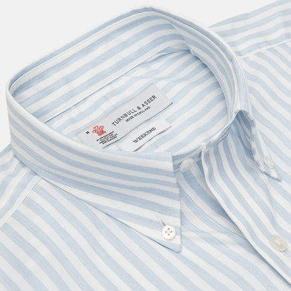 Weekend Fit Blue Stripe Cotton Shirt with Dorset Collar and 1-Button Cuffs Image 2
