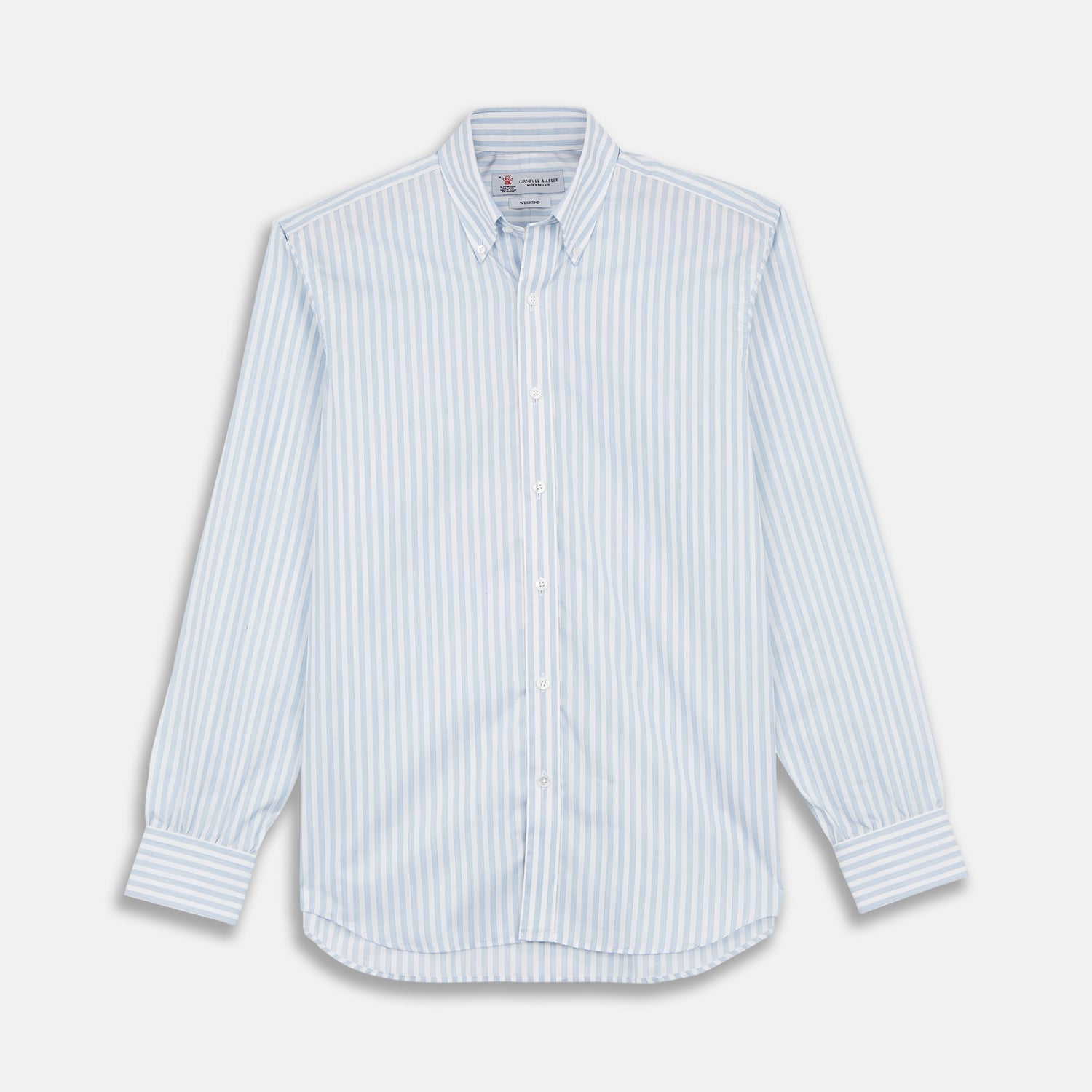 View 1 of product Weekend Fit Blue Stripe Cotton Shirt with Dorset Collar and 1-Button Cuffs