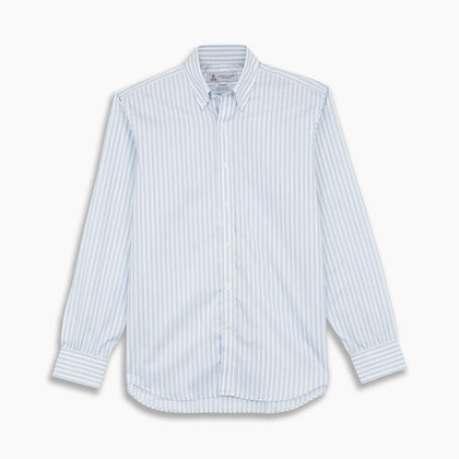 Weekend Fit Blue Stripe Cotton Shirt with Dorset Collar and 1-Button Cuffs Image 3