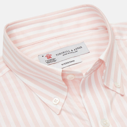 Weekend Fit Pink Stripe Cotton Shirt with Dorset Collar and 1-Button Cuffs Image 2
