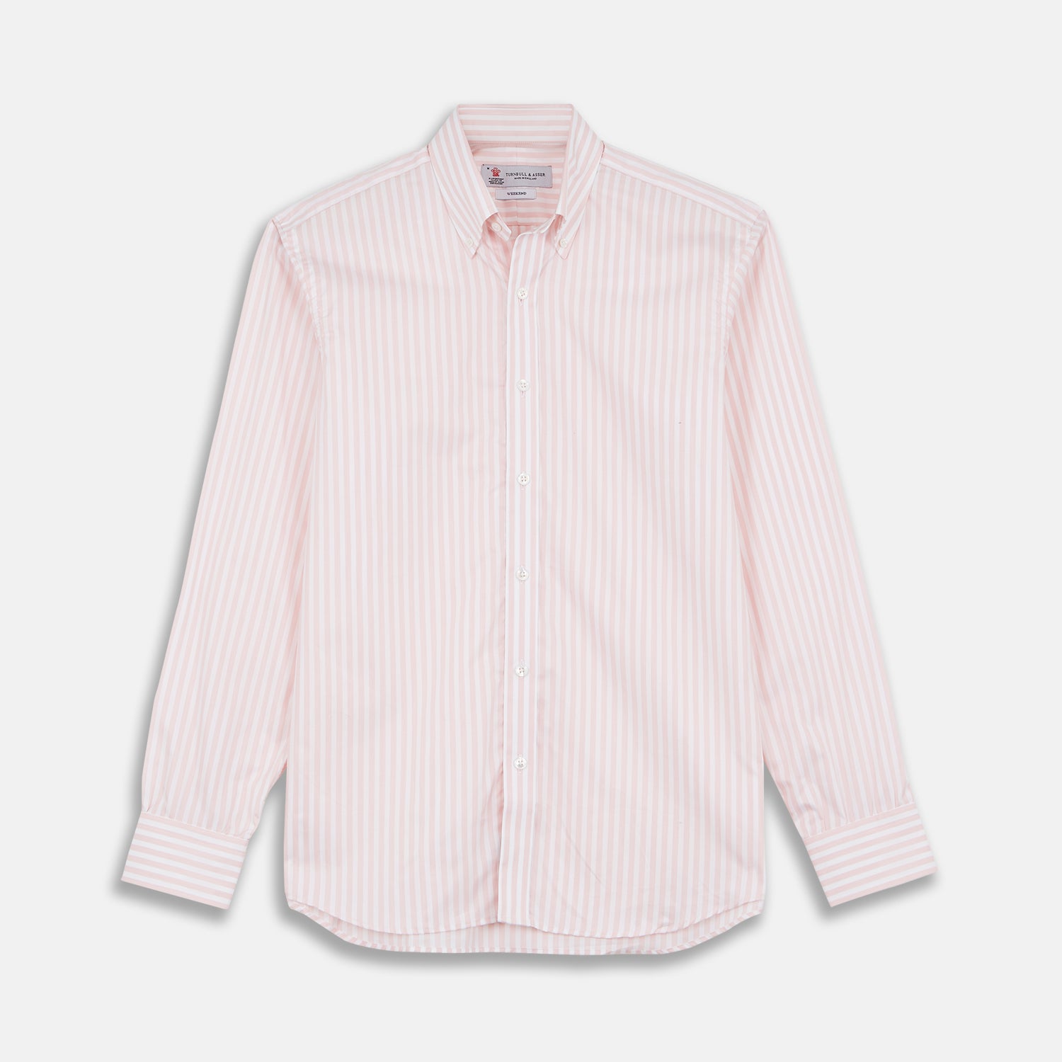 View 1 of product Weekend Fit Pink Stripe Cotton Shirt with Dorset Collar and 1-Button Cuffs