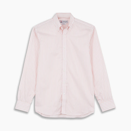 Weekend Fit Pink Stripe Cotton Shirt with Dorset Collar and 1-Button Cuffs Image 3