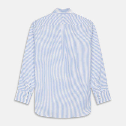 Blue and White Fine Stripe Oxford Weekend Fit Shirt with Dorset Collar and 1-Button Cuffs Image 3