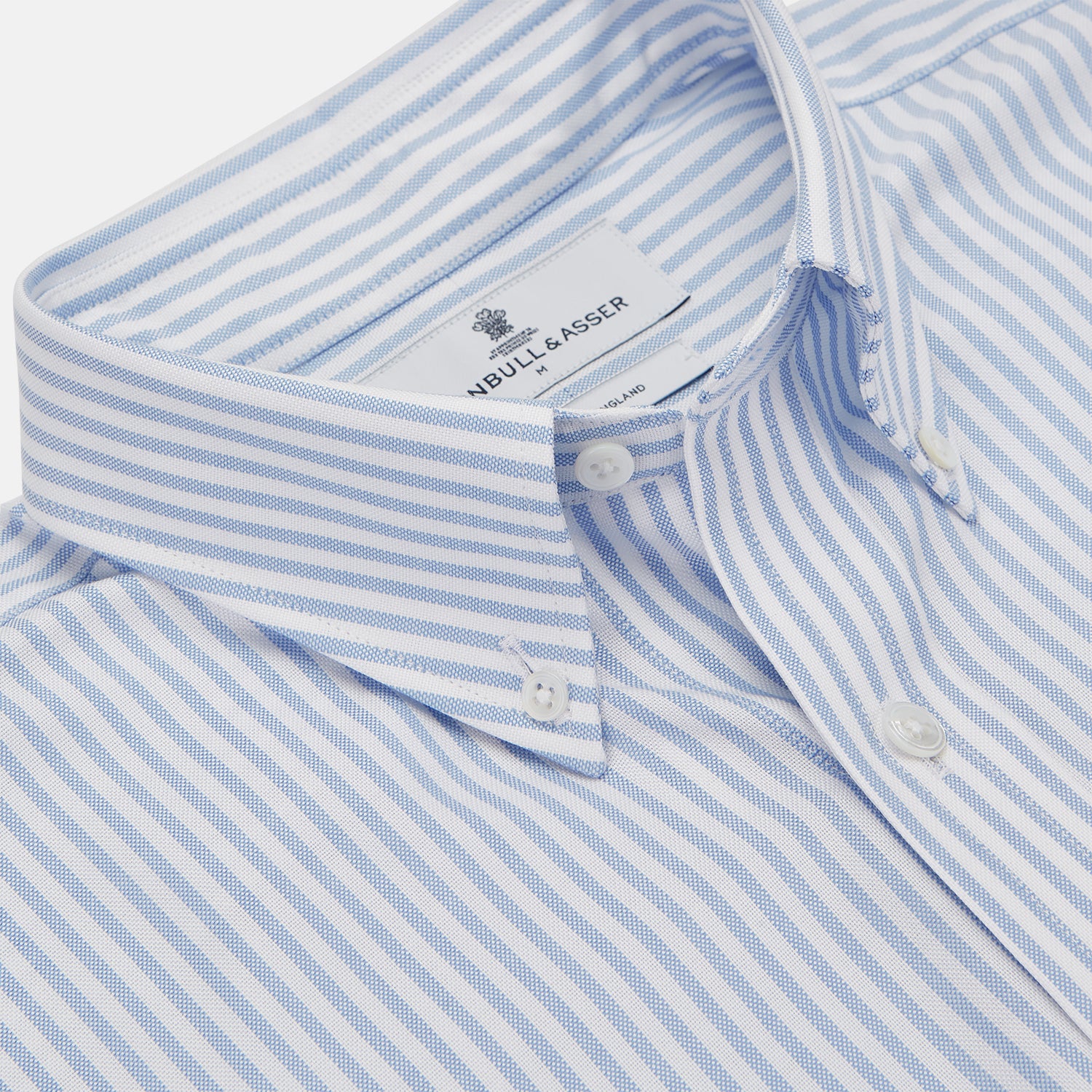 View 2 of product Blue and White Fine Stripe Oxford Weekend Fit Shirt with Dorset Collar and 1-Button Cuffs