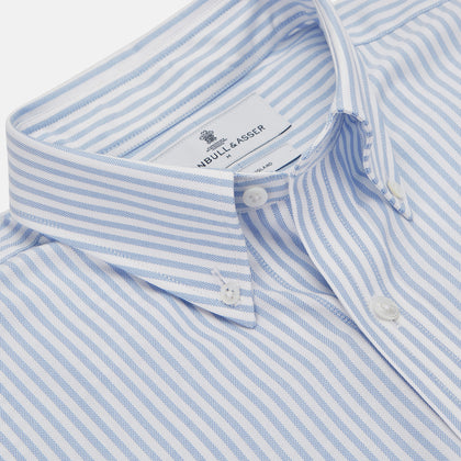 Blue and White Fine Stripe Oxford Weekend Fit Shirt with Dorset Collar and 1-Button Cuffs Image 1