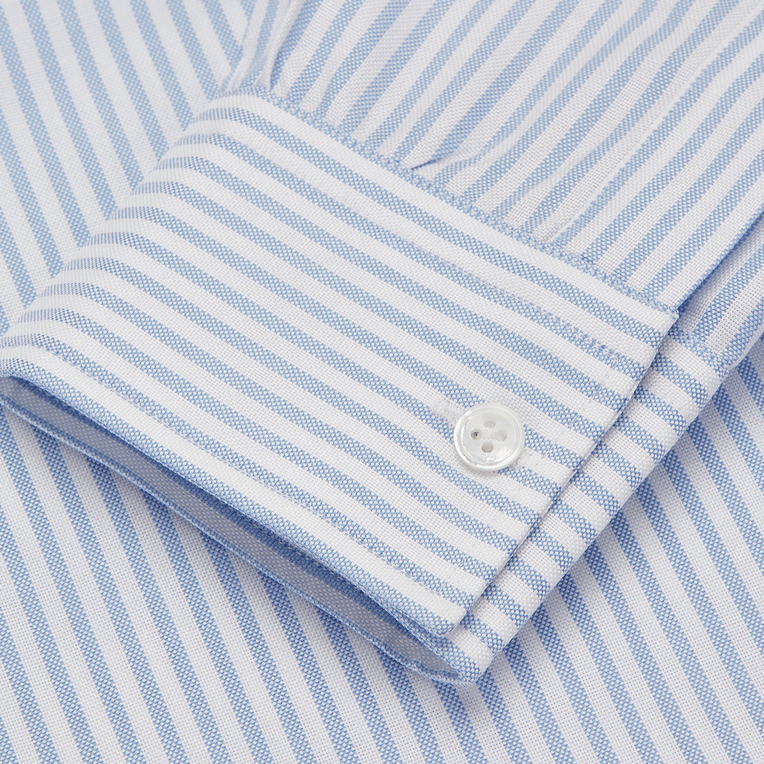 View 3 of product Blue and White Fine Stripe Oxford Weekend Fit Shirt with Dorset Collar and 1-Button Cuffs