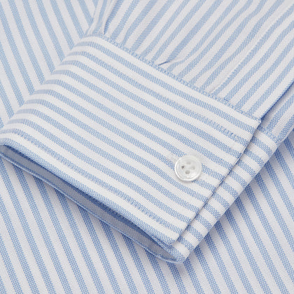 Blue and White Fine Stripe Oxford Weekend Fit Shirt with Dorset Collar and 1-Button Cuffs Image 2
