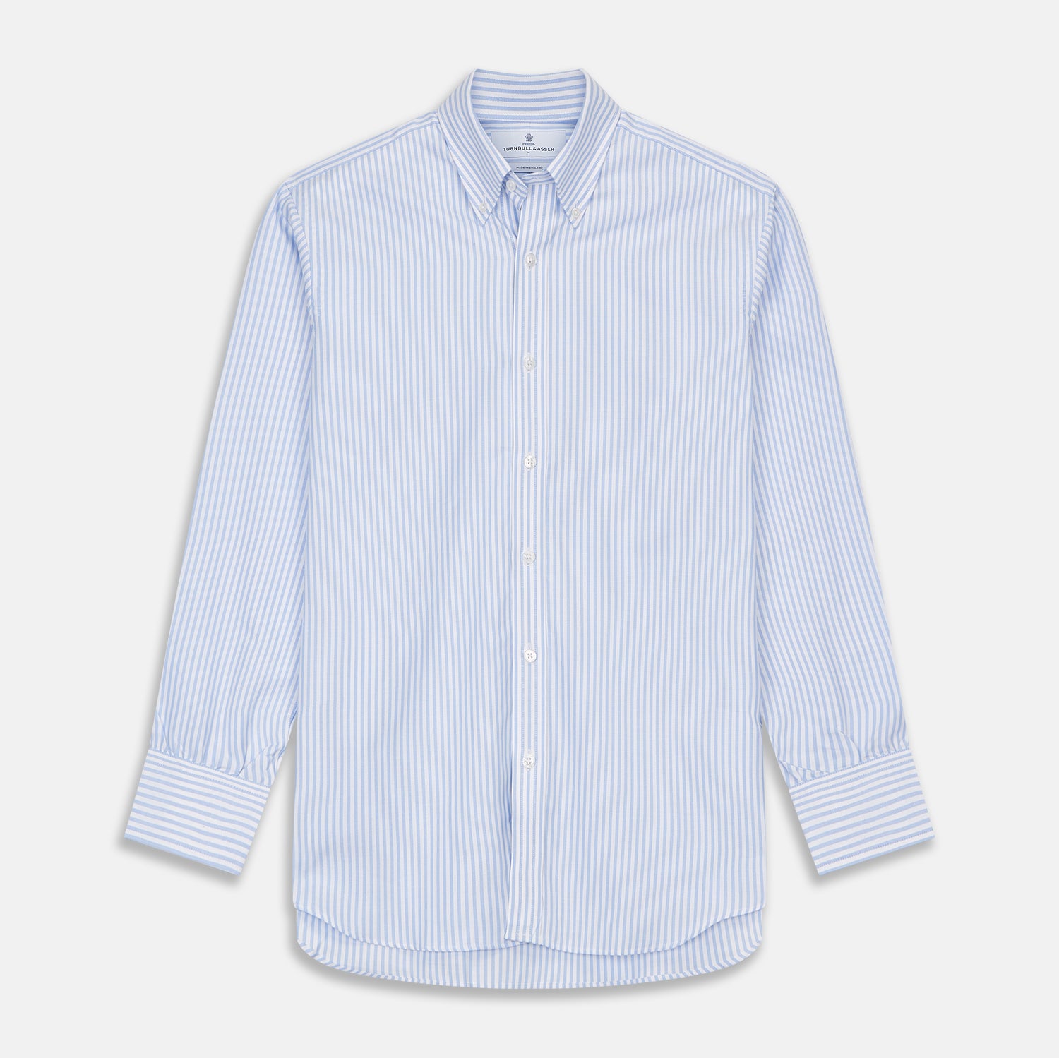 View 1 of product Blue and White Fine Stripe Oxford Weekend Fit Shirt with Dorset Collar and 1-Button Cuffs