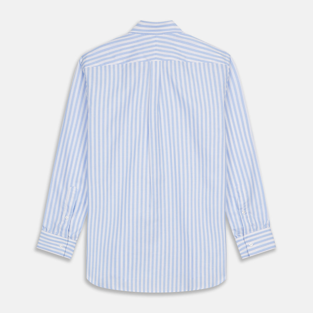 Blue and White Bengal Stripe Oxford Weekend Fit Shirt with Dorset Collar and 1-Button Cuffs