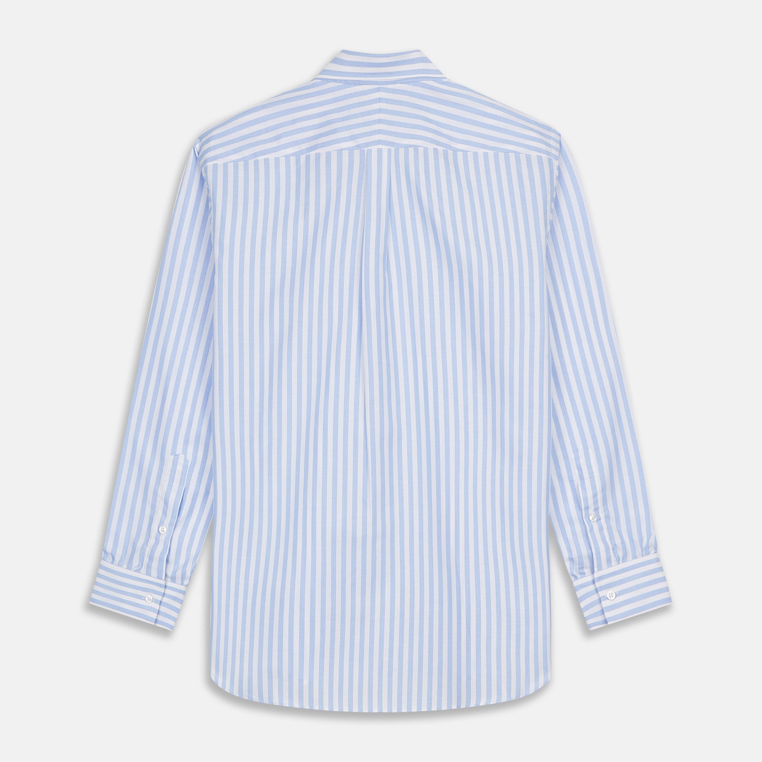 View 4 of product Blue and White Bengal Stripe Oxford Weekend Fit Shirt with Dorset Collar and 1-Button Cuffs