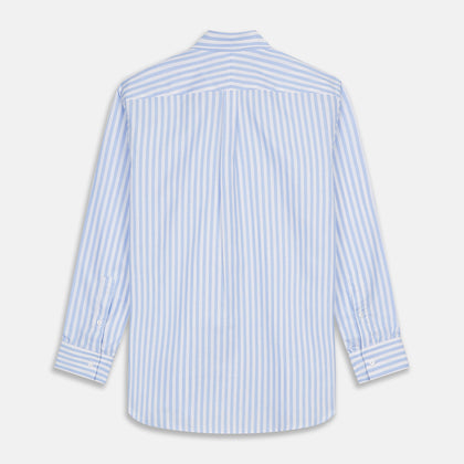 Blue and White Bengal Stripe Oxford Weekend Fit Shirt with Dorset Collar and 1-Button Cuffs Image 3
