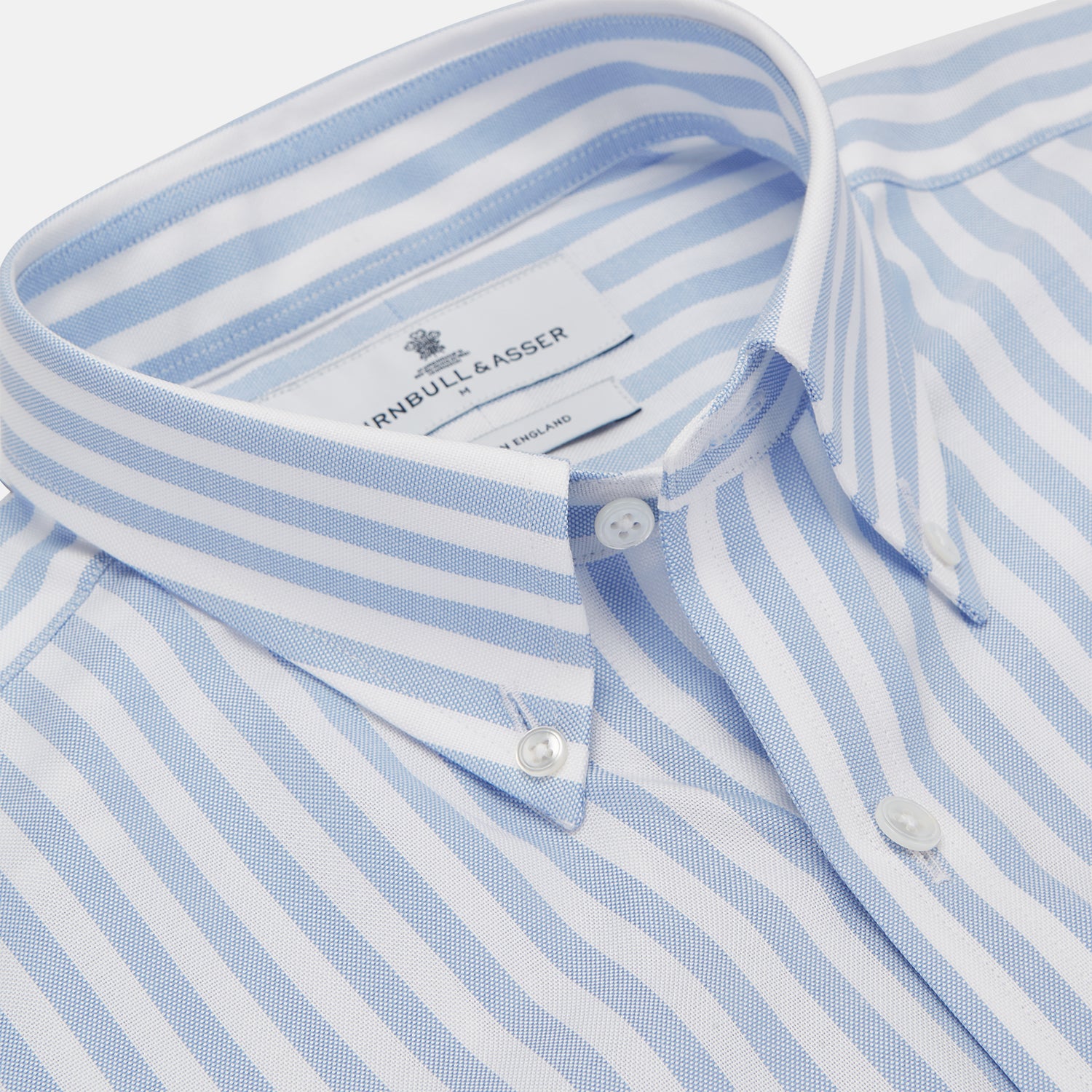 View 2 of product Blue and White Bengal Stripe Oxford Weekend Fit Shirt with Dorset Collar and 1-Button Cuffs