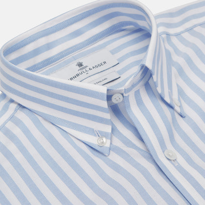 Blue and White Bengal Stripe Oxford Weekend Fit Shirt with Dorset Collar and 1-Button Cuffs Image 1