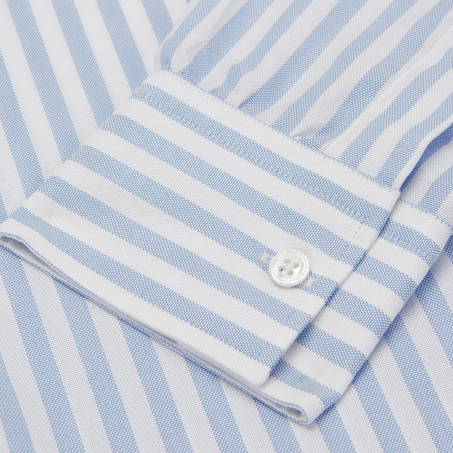 View 3 of product Blue and White Bengal Stripe Oxford Weekend Fit Shirt with Dorset Collar and 1-Button Cuffs
