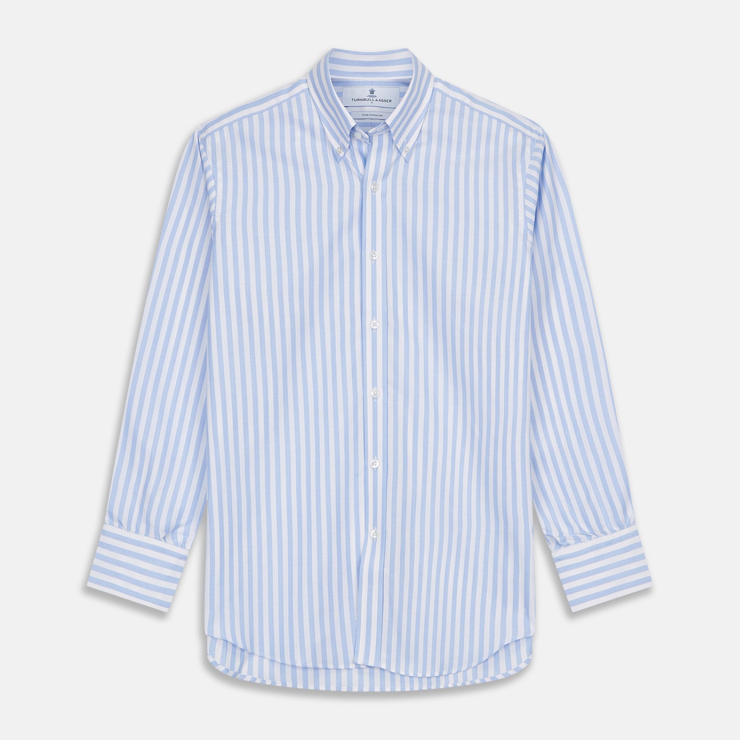 View 1 of product Blue and White Bengal Stripe Oxford Weekend Fit Shirt with Dorset Collar and 1-Button Cuffs