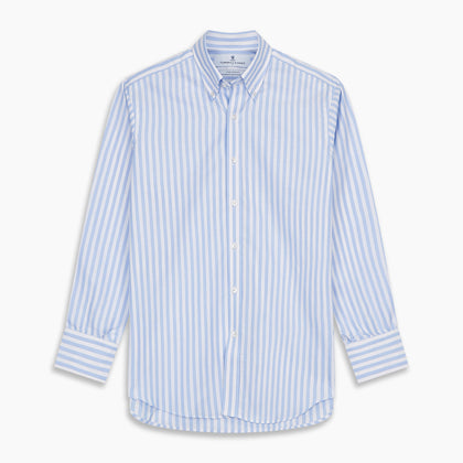 Blue and White Bengal Stripe Oxford Weekend Fit Shirt with Dorset Collar and 1-Button Cuffs Image 4