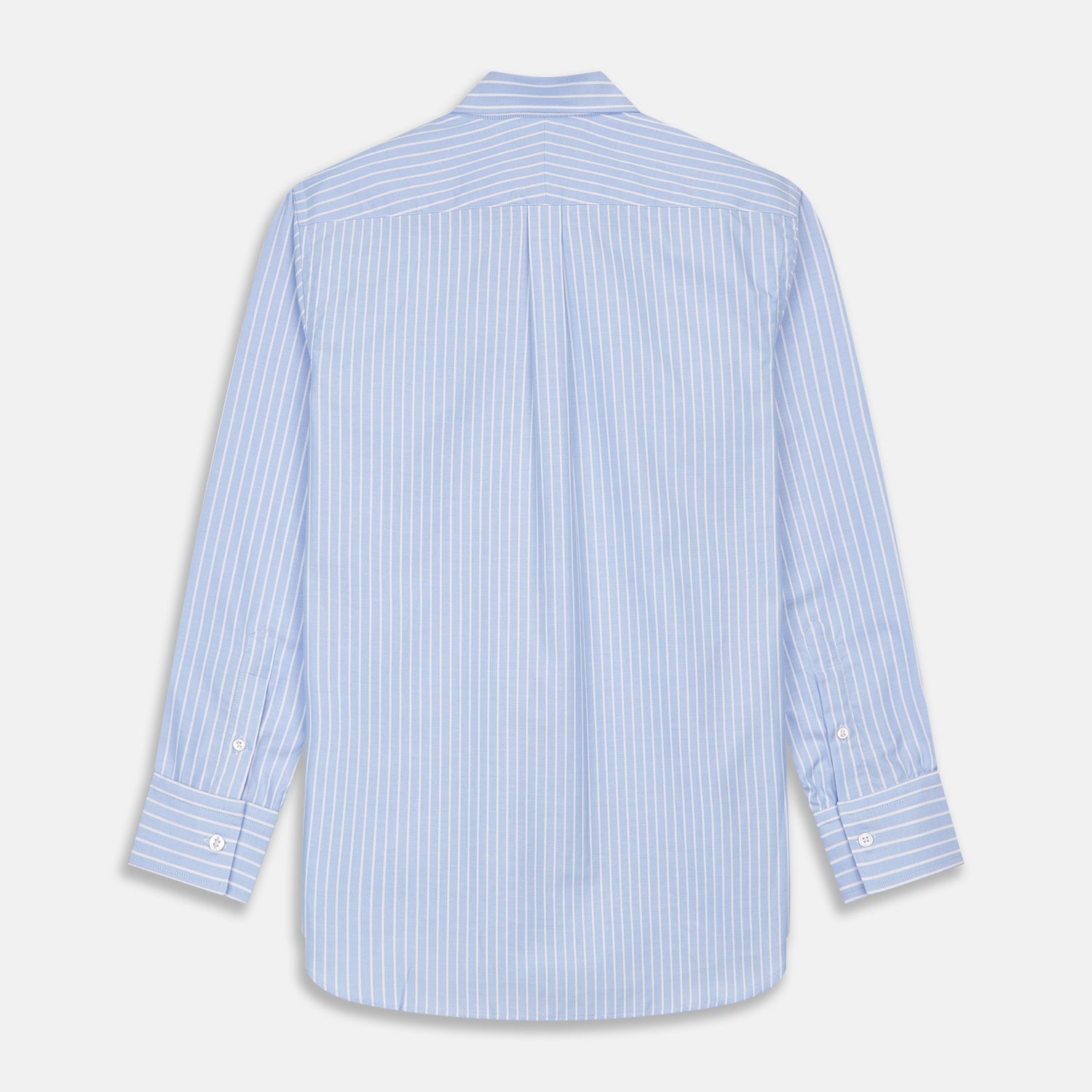 View 4 of product Blue and White Broad Stripe Oxford Weekend Fit Shirt with Dorset Collar and 1-Button Cuffs