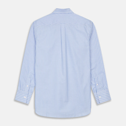 Blue and White Broad Stripe Oxford Weekend Fit Shirt with Dorset Collar and 1-Button Cuffs Image 3