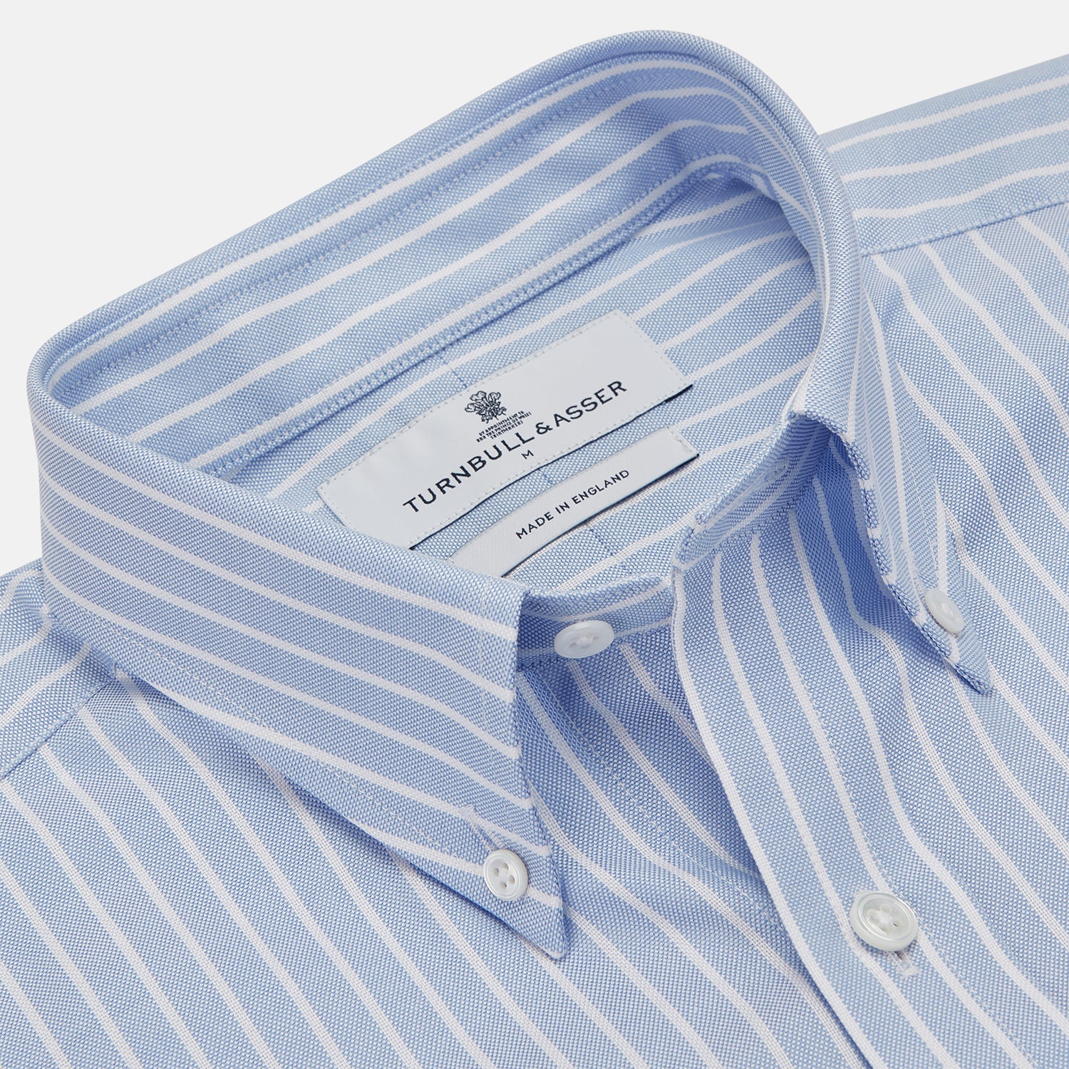 View 2 of product Blue and White Broad Stripe Oxford Weekend Fit Shirt with Dorset Collar and 1-Button Cuffs