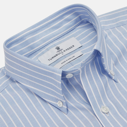 Blue and White Broad Stripe Oxford Weekend Fit Shirt with Dorset Collar and 1-Button Cuffs Image 1