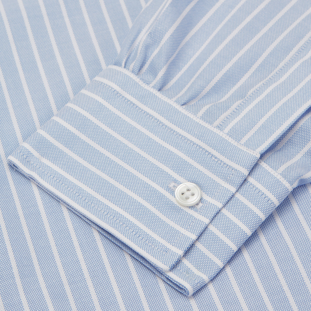 Blue and White Broad Stripe Oxford Weekend Fit Shirt with Dorset Collar and 1-Button Cuffs