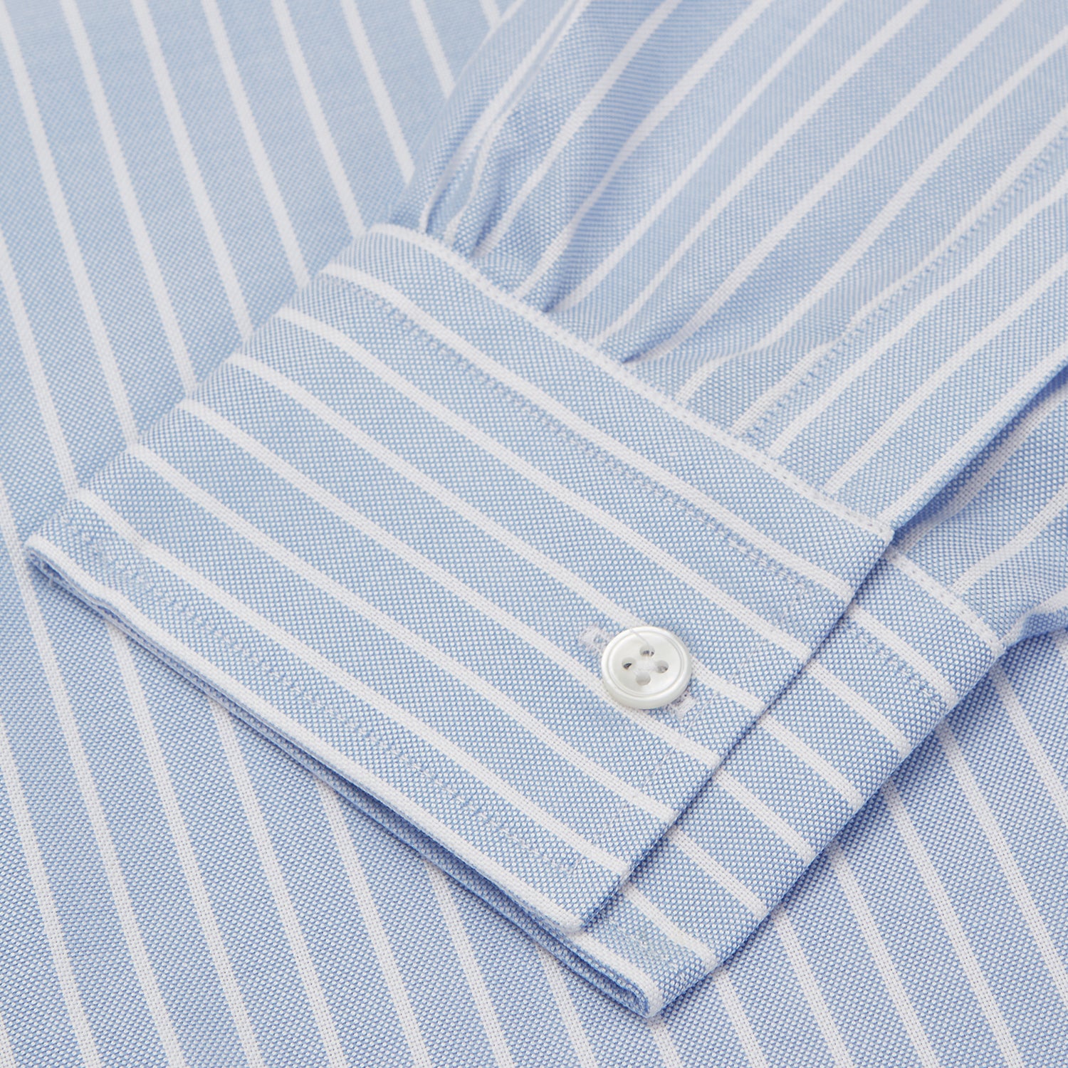 View 3 of product Blue and White Broad Stripe Oxford Weekend Fit Shirt with Dorset Collar and 1-Button Cuffs