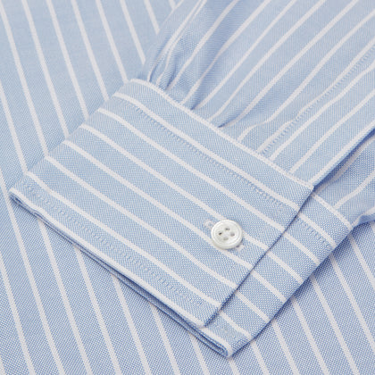 Blue and White Broad Stripe Oxford Weekend Fit Shirt with Dorset Collar and 1-Button Cuffs Image 2