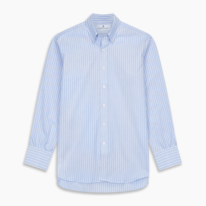 Blue and White Broad Stripe Oxford Weekend Fit Shirt with Dorset Collar and 1-Button Cuffs Image 4