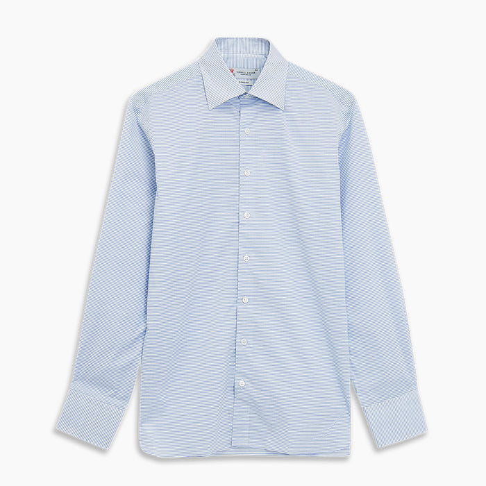 Blue & White Twill Cotton Stripe Tailored Fit Shirt with Bury Collar and 3-Button Cuffs Image 1