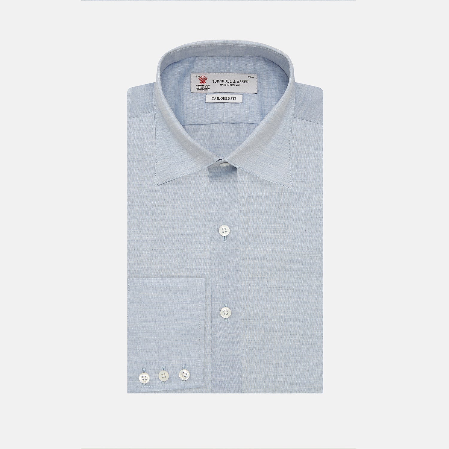Plain Blue Herringbone Cotton Tailored Fit Shirt with Bury Collar & 3-Button Cuff