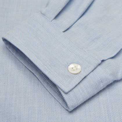 Holiday Fit Blue Cotton and Cashmere Blend Shirt with 1-Button Cuffs Image 4