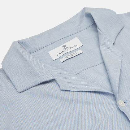 Holiday Fit Blue Cotton and Cashmere Blend Shirt with 1-Button Cuffs Image 5