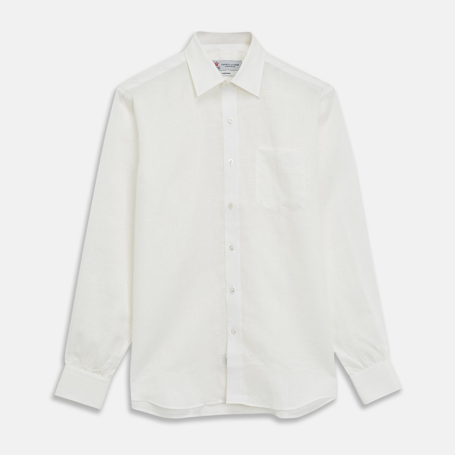 View 1 of product Cream Linen Weekend Fit Shirt with Derby Collar and 1-Button Cuffs