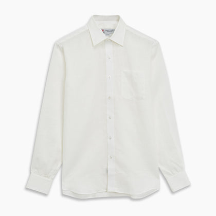 Cream Linen Weekend Fit Shirt with Derby Collar and 1-Button Cuffs Image 2