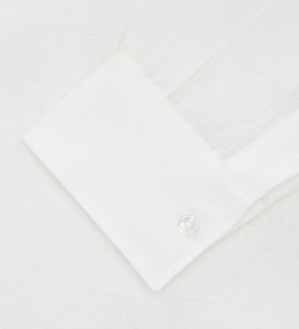 Cream Linen Weekend Fit Shirt with Derby Collar and 1-Button Cuffs Image 1