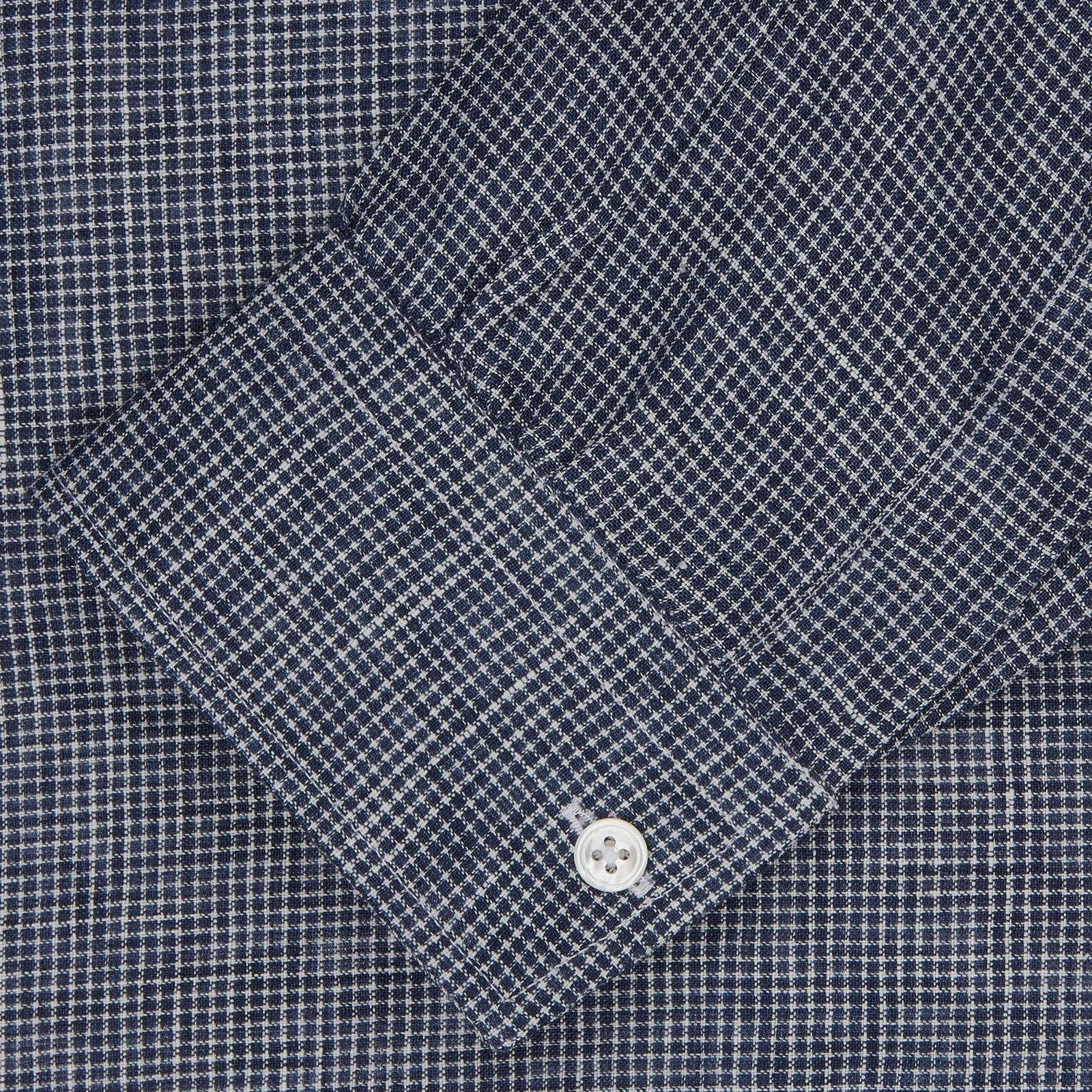 View 2 of product Weekend Fit Navy Check Linen Shirt with Derby Collar and 1-Button Cuffs