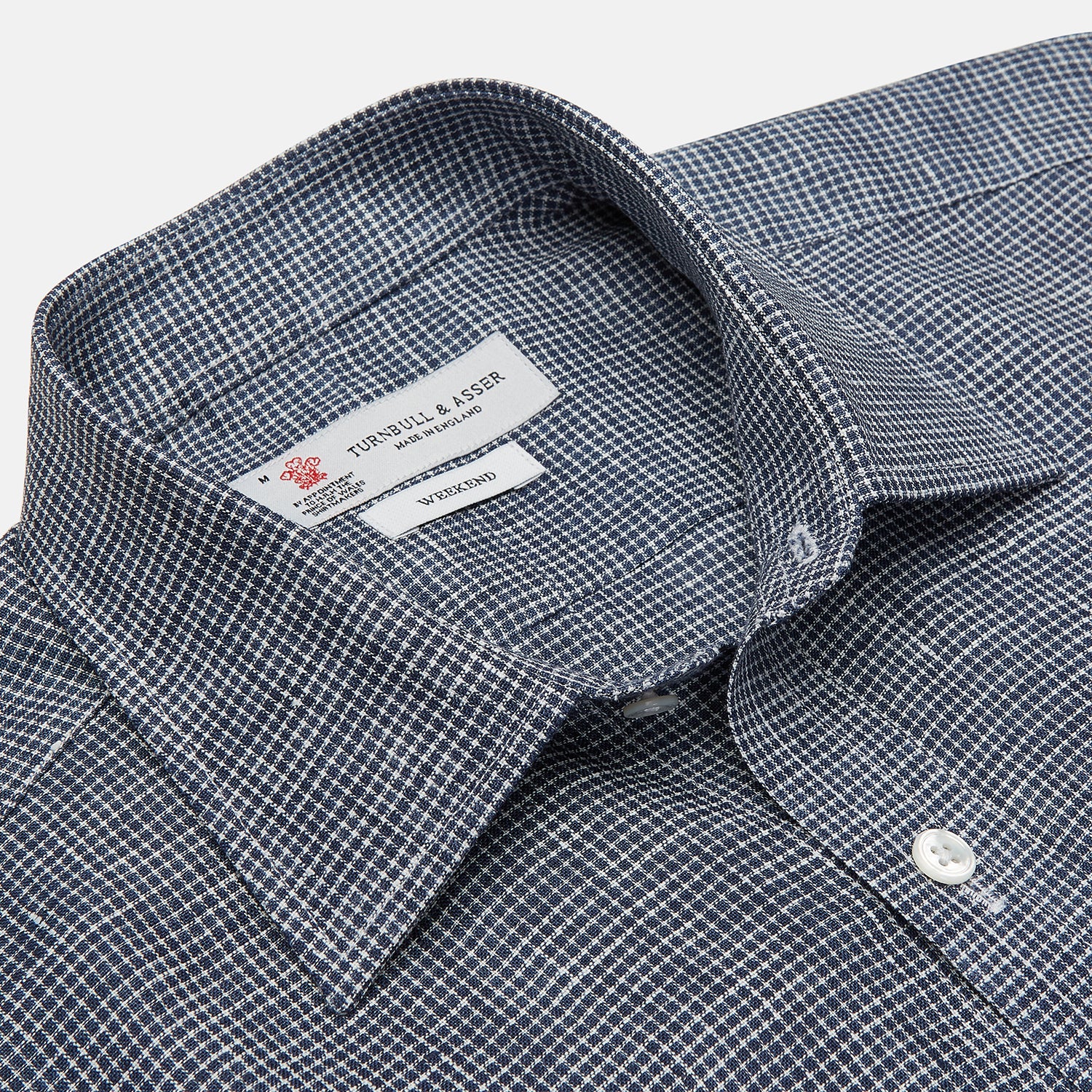 View 3 of product Weekend Fit Navy Check Linen Shirt with Derby Collar and 1-Button Cuffs