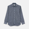 View 1 of product Weekend Fit Navy Check Linen Shirt with Derby Collar and 1-Button Cuffs