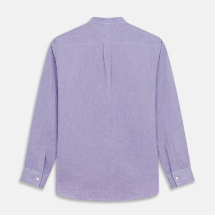 Lilac Weekend Fit Linen Blake Shirt with Stand Collar and 1-Button Cuffs Image 6