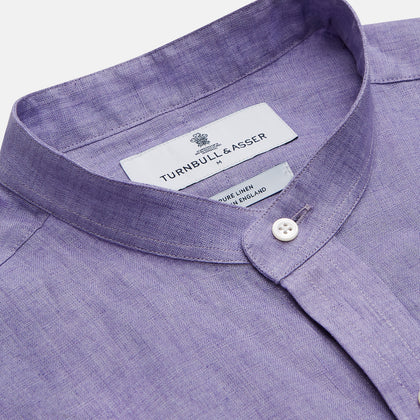Lilac Weekend Fit Linen Blake Shirt with Stand Collar and 1-Button Cuffs Image 4