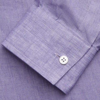 Lilac Weekend Fit Linen Blake Shirt with Stand Collar and 1-Button Cuffs Image 5