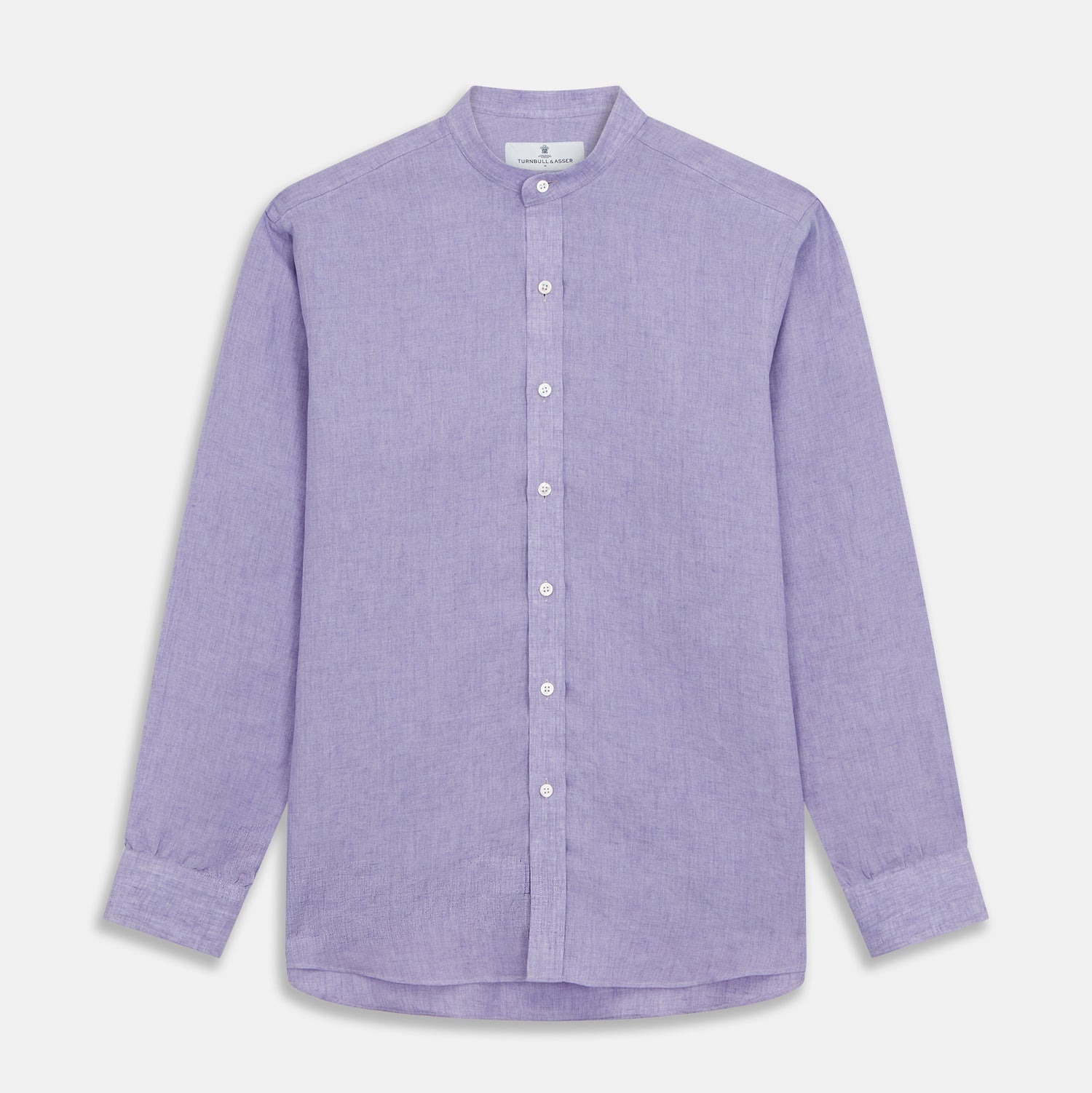 View 3 of product Lilac Weekend Fit Linen Blake Shirt with Stand Collar and 1-Button Cuffs